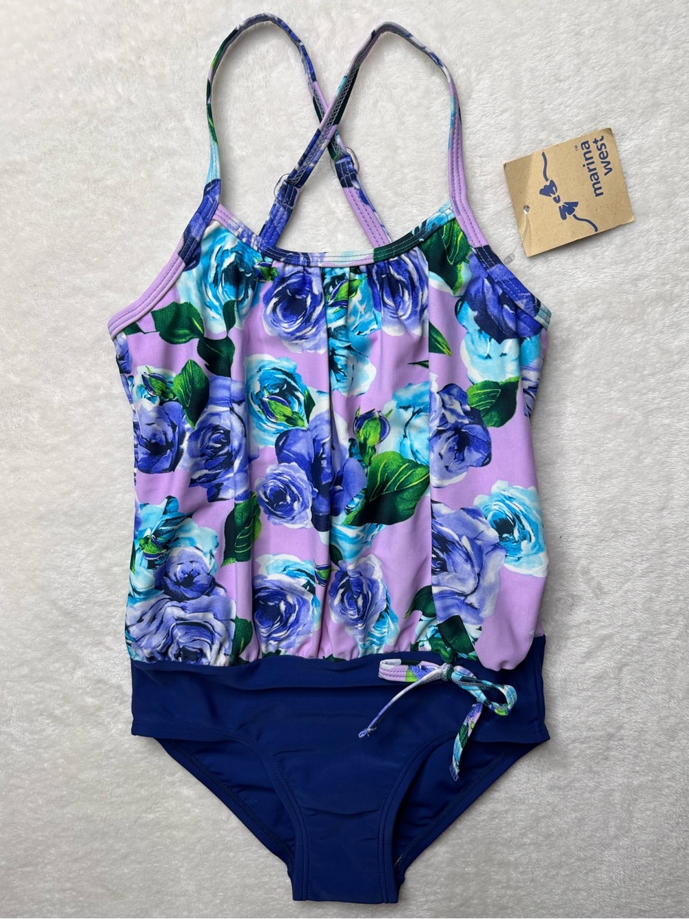 Marina West - Girls' Lavender & Blue Floral One-Piece Swimsuit